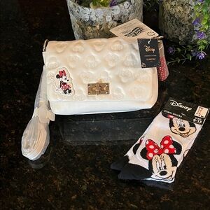 Disney 100x Skinny dip London  Minnie Mouse quilted turn lock cross body & socks